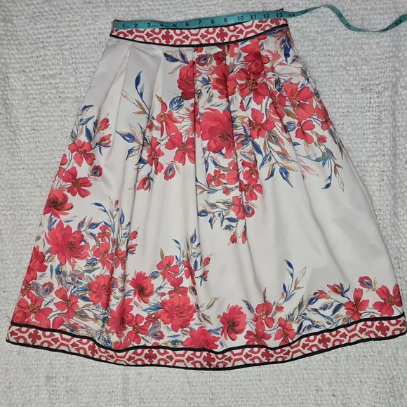 ​Flying Tomato Red Floral A-Line Skirt Geometric Border Boho Small - Picture 12 of 16
